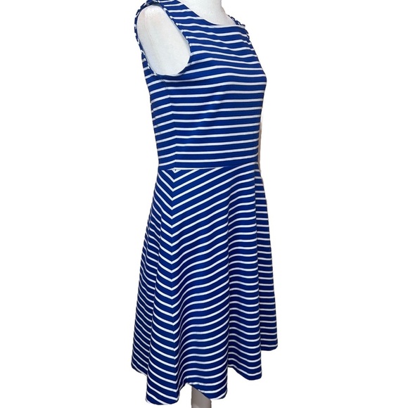 Talbots Blue & White Striped Sleeveless A-line Fit & Flare Dress Soft Knit Small - Picture 2 of 9
